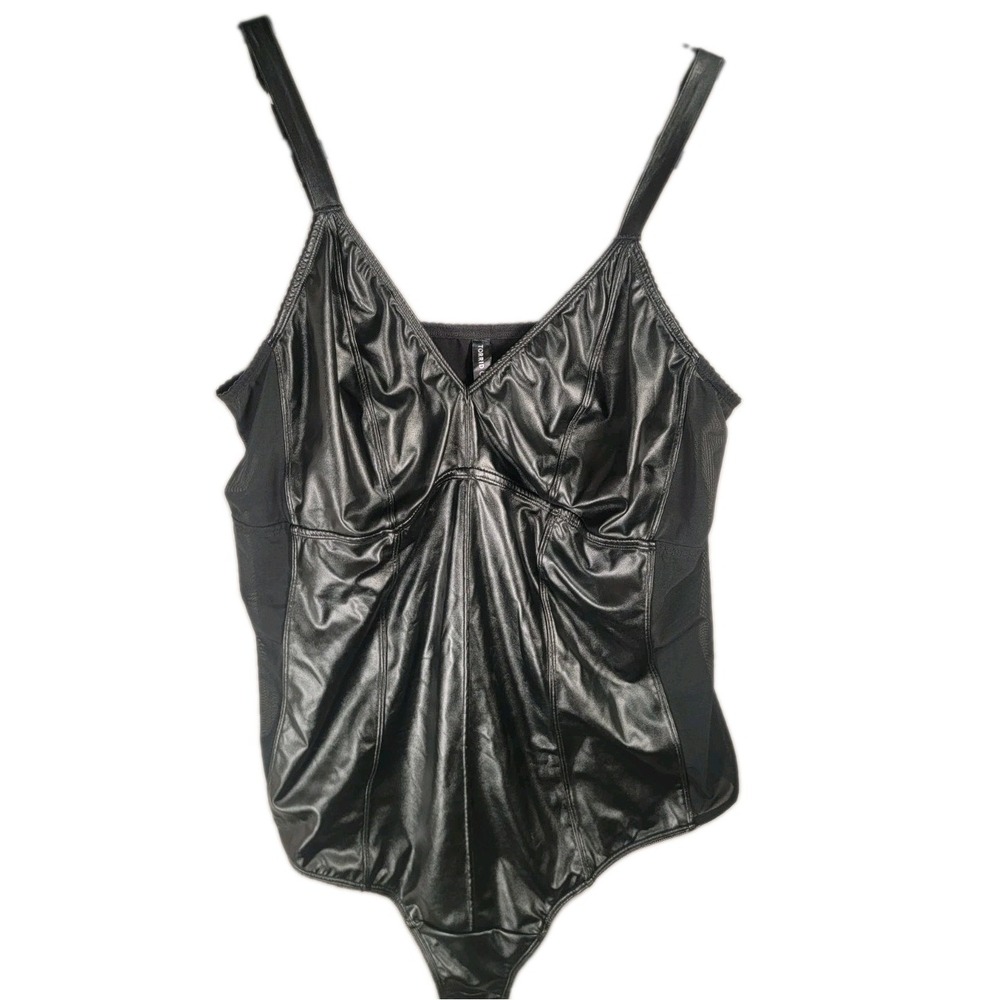 Torrid Bodysuit Womens 3 3X Black Faux Leather Mesh Lingerie Sleeveless Teddy